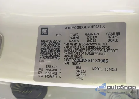 2025 GMC Canyon 4Wd Elevation from USA, damaged, VIN 1GTP2BEK9S1133965